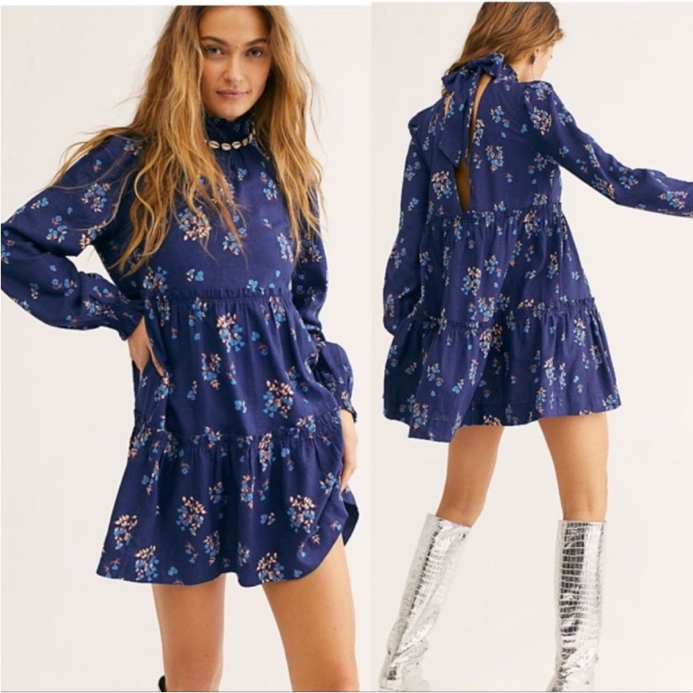 Free People Petit Fours Floral Mini Dress Long Sleeve Sz XS